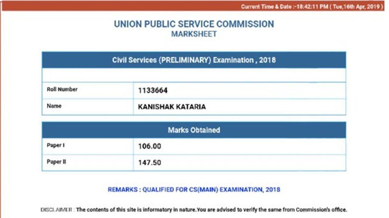 Kanishka Kataria Marksheet