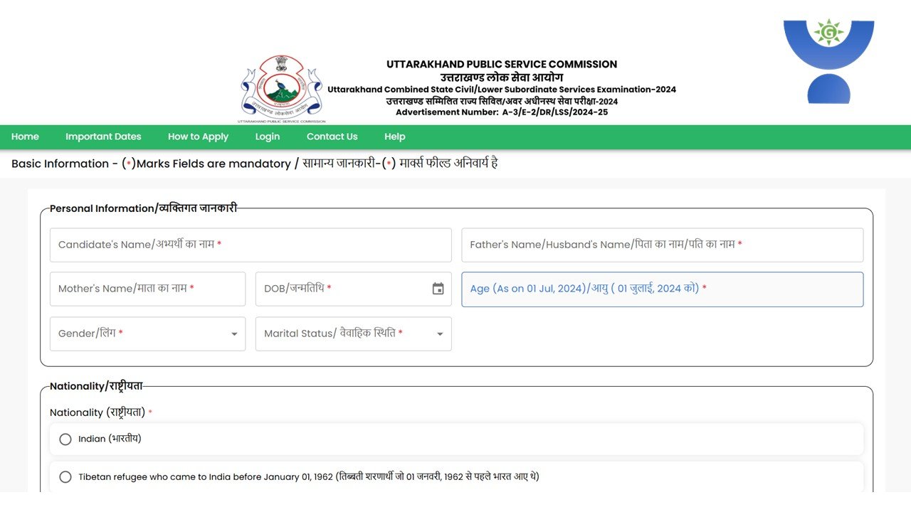 UKPSC Lower Subordinate Online Form 2024