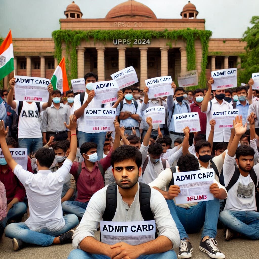 Due to non-receipt of admit card for UPSC 2024 prelims examination, students are protesting in front of the commission